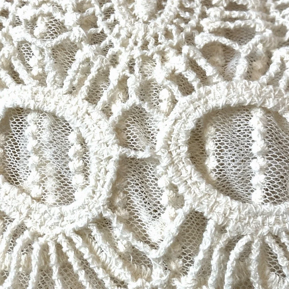 Sheer Bohemian Crochet Lace Tunic Top Women M Ivory Festival Boho Chic Whimsical